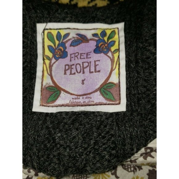 FREE PEOPLE Sleeveless Sweater Dress Tunic Plaid Size 8 Gray Black Yellow Boho - Picture 5 of 10